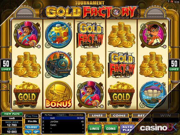 A screenshot of the Gold Factory casino slot game
