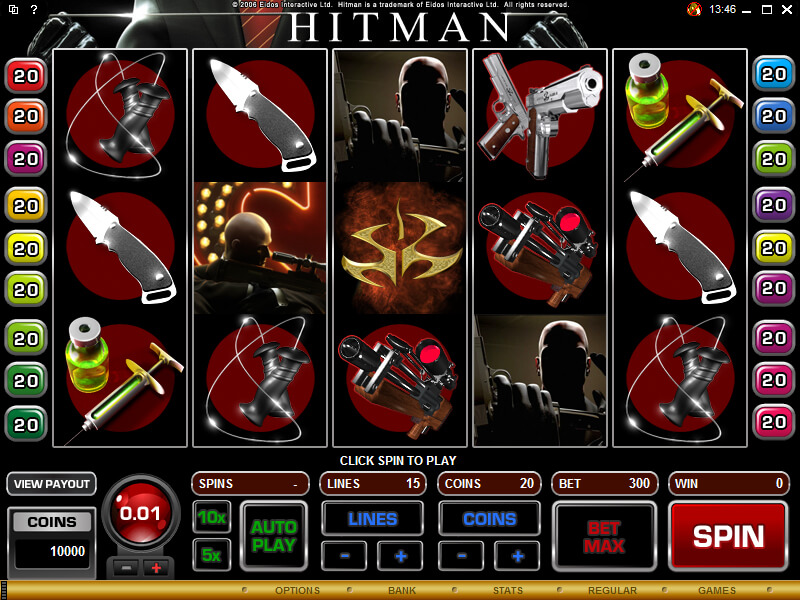 A screenshot of the Hitman Slot Game gameplay
