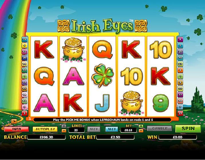 A screenshot of the Irish Eyes Online Slot Game