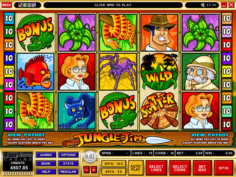 A screenshot of the Jungle Jim Online Slot Game