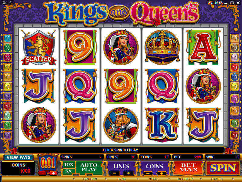 A screenshot of the Kings And Queens Online Slot Gameplay