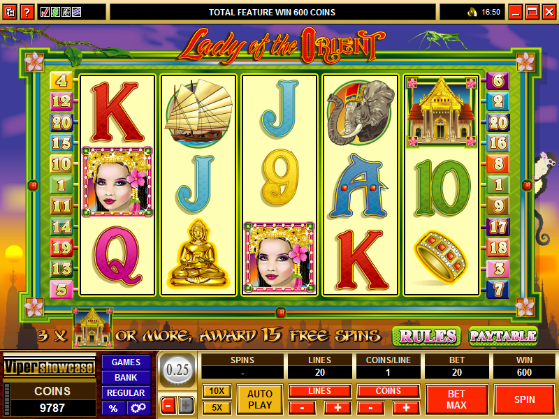 A screenshot of the Lady Of The Orient Online Slot Gameplay