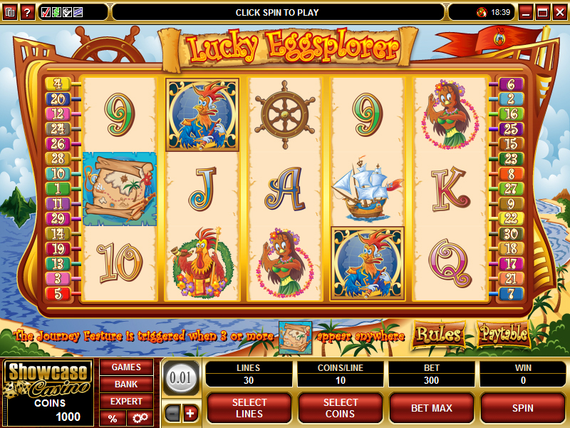 A screenshot of the Lucky Eggsplorer Online Slot Gameplay