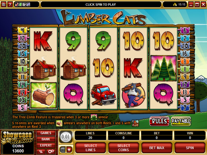 A screenshot of the Lumber Cats Online Slot Gameplay