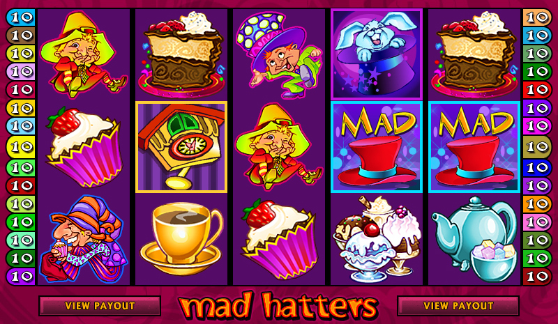 A screenshot of the Mad Hatters Online Slot Gameplay