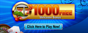 An image displaying promotional text for a 1000 free welcome bonus and a button