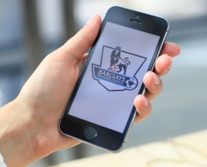 An image of teh Barclays Premier Legue Logo on a mobile phone