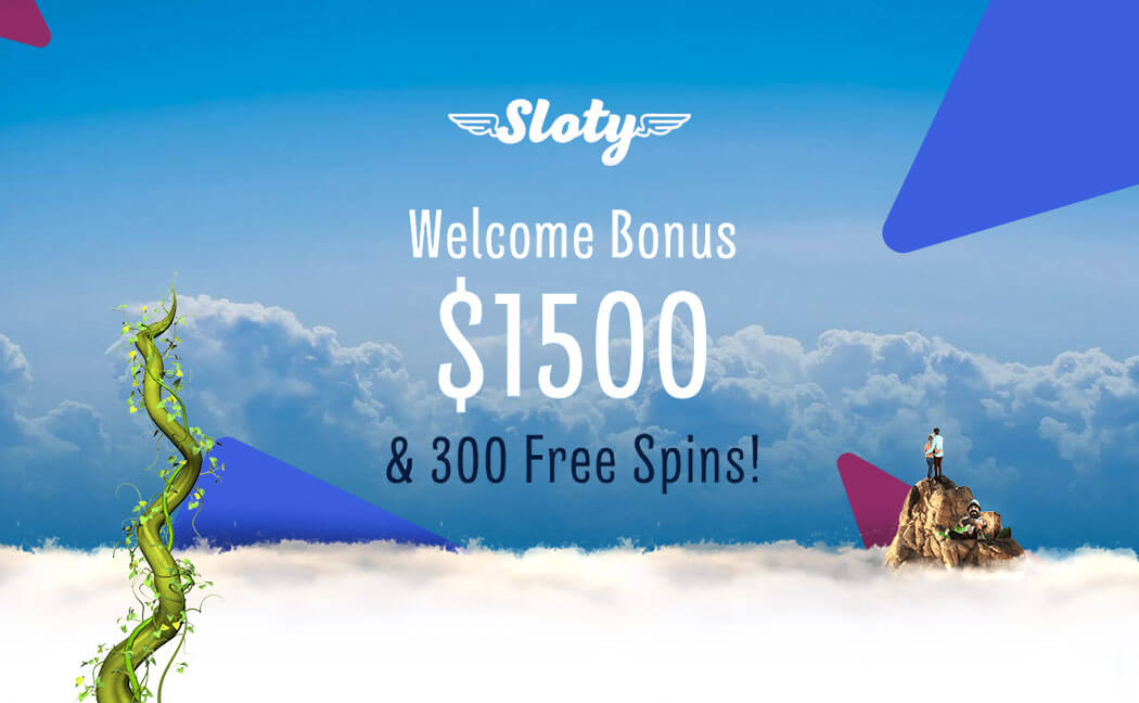 A promotional image showing the welcome bonus at Sloty casino