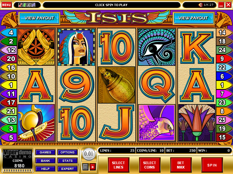 A screenshot of the Isis Online Slot Game