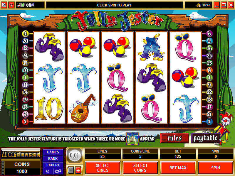 A screenshot of the Jolly Jester Online Slot Game