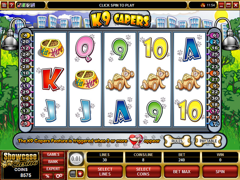 A screenshot of the K9 Capers Online Slot Game