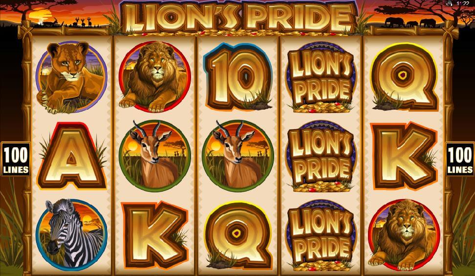 A screenshot of the Lion's Pride Online Slot Gameplay