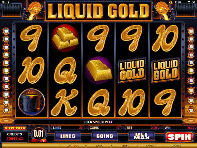 A screenshot of the Liquid Gold Online Slot Gameplay