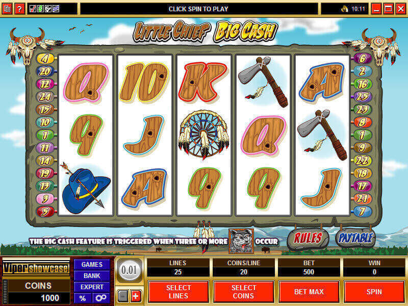 A screenshot of the Little Chief Big Cash Online Slot Gameplay