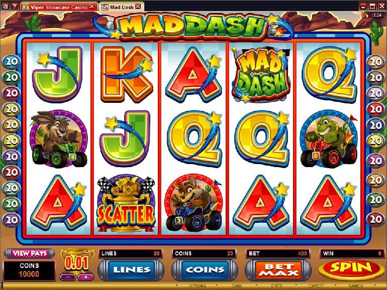 A screenshot of the Mad Dash Online Slot Gameplay