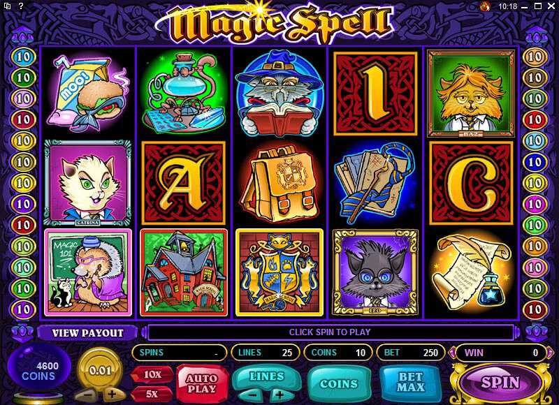 A screenshot of the Magic Spell Online Slot Gameplay