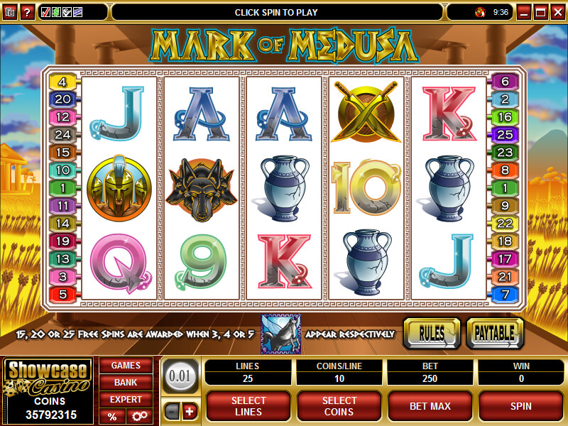 A screenshot of Mark of Medusa Online Slot Gameplay
