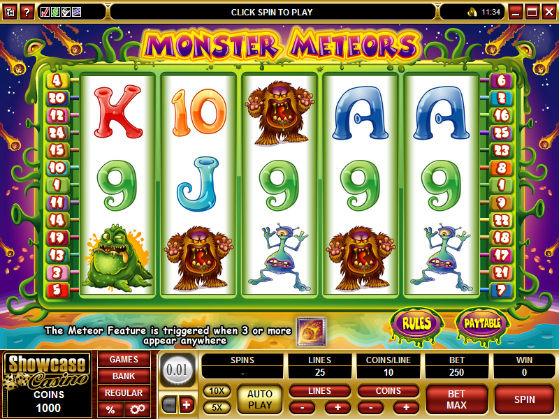 A screenshot of Monsters Meteors Online Slot Gameplay