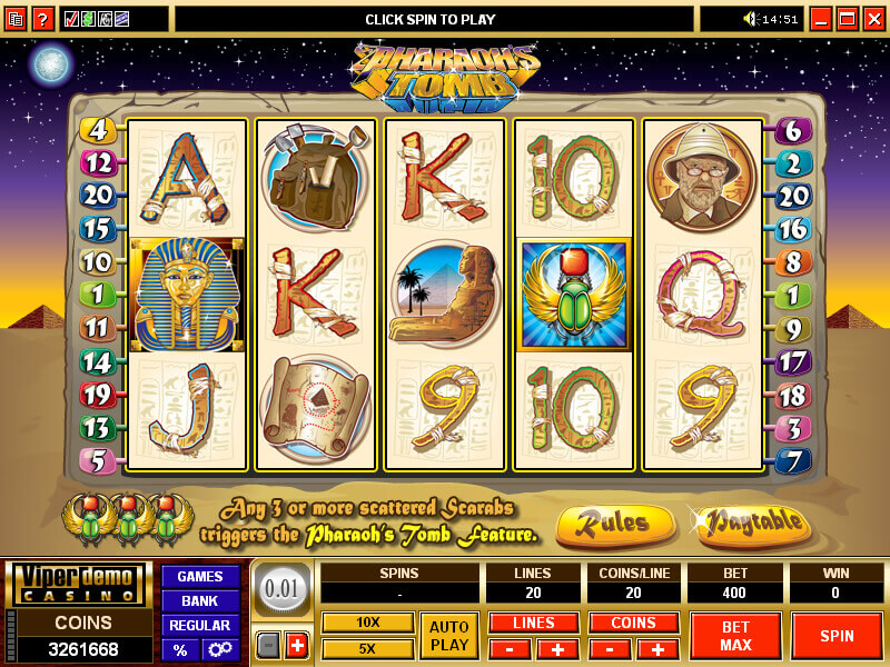 A screenshot of Pharaohs Tomb Online Slot