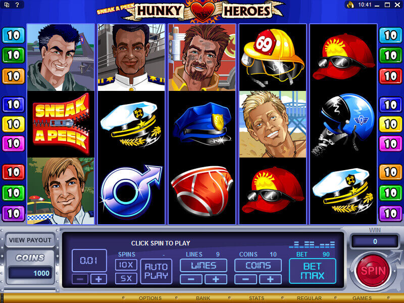 A screenshot of Sneak a Peak - Hunky Heroes Online Slot