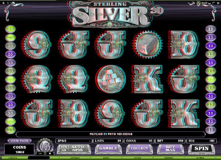 An image of Sterling Silver 3D Online Slot Gameplay