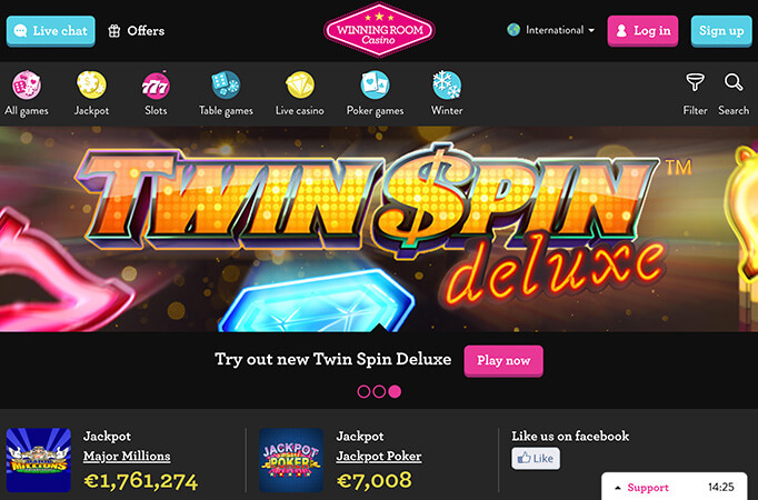 Screenshot of WinningRoom Casino homepage