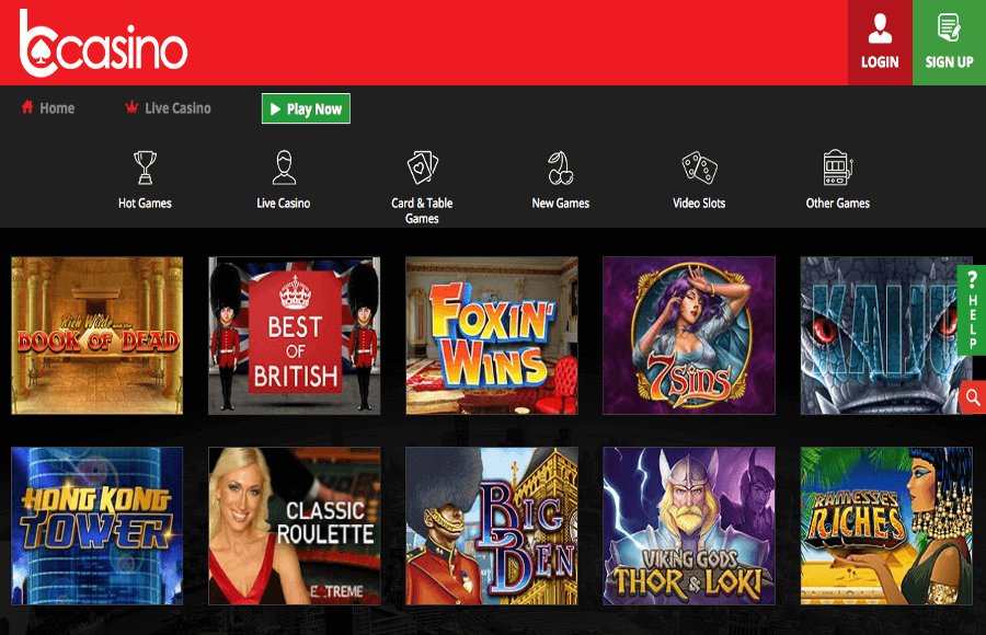 A screenshot of the bgo casino homepage