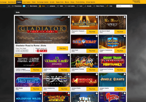 A screenshot of the Betfair casino games page