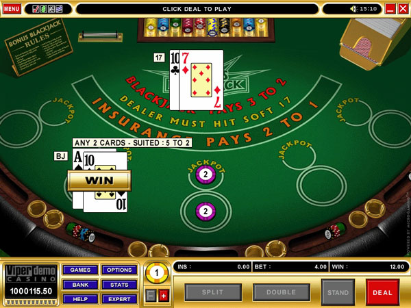 An image of a bonus Online blackjack table