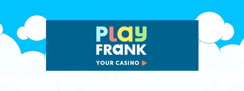 The playfrank casino logo on a background showing cartoon clouds