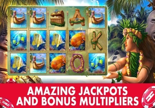 A screenshot of Playtech slot Tiki Paradise showing jackpots and multipliers